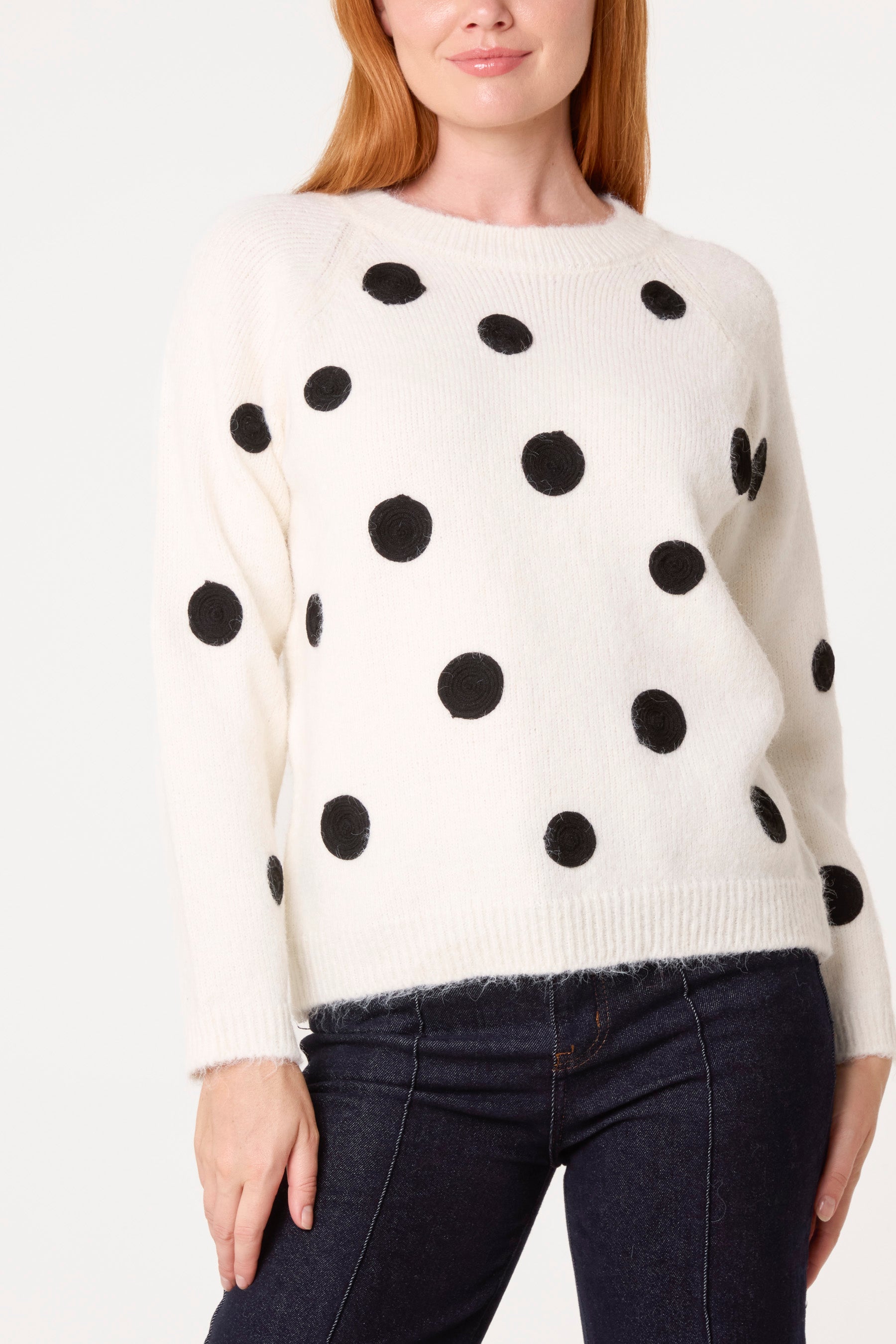 Embroidery Polka Dot Knit Jumper