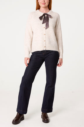 Heart Shaped Button Through Knit Cardigan & Polkadot Bow