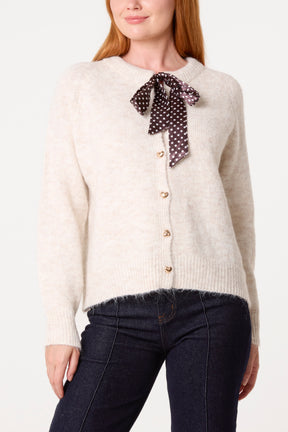 Heart Shaped Button Through Knit Cardigan & Polkadot Bow