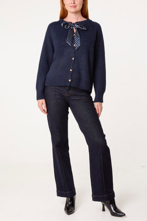 Heart Shaped Button Through Knit Cardigan & Polkadot Bow