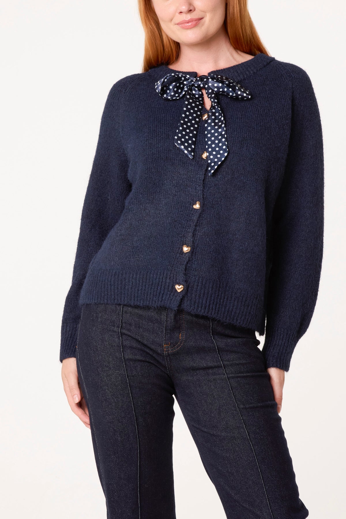 Heart Shaped Button Through Knit Cardigan & Polkadot Bow