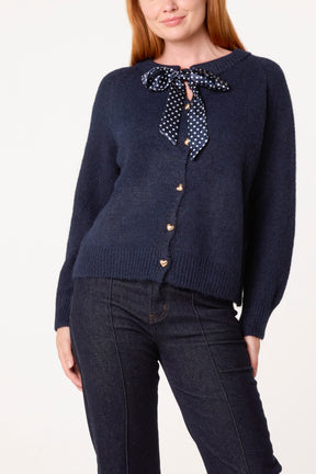 Heart Shaped Button Through Knit Cardigan & Polkadot Bow
