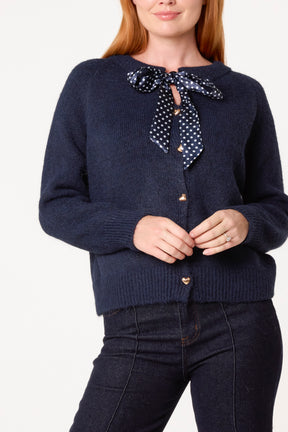 Heart Shaped Button Through Knit Cardigan & Polkadot Bow