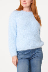 Fluffy Round Neck Knit Jumper