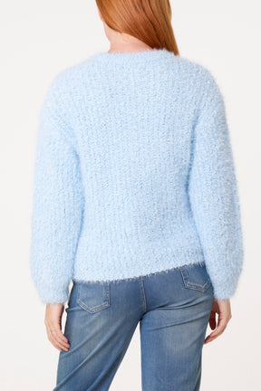 Fluffy Round Neck Knit Jumper
