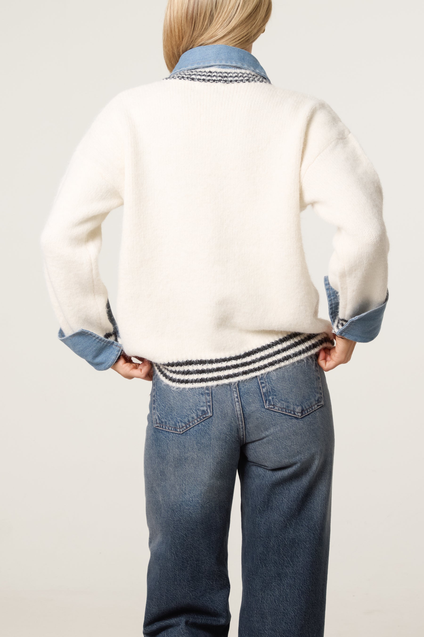 Denim Shirt Collar Knit Jumper