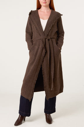 Edged Hem Longline Hooded Cardigan