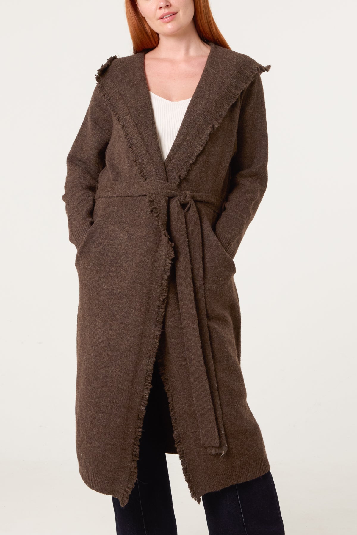 Edged Hem Longline Hooded Cardigan