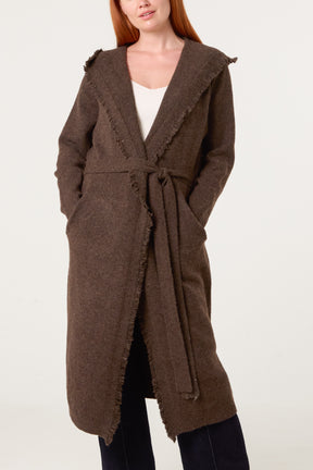 Edged Hem Longline Hooded Cardigan