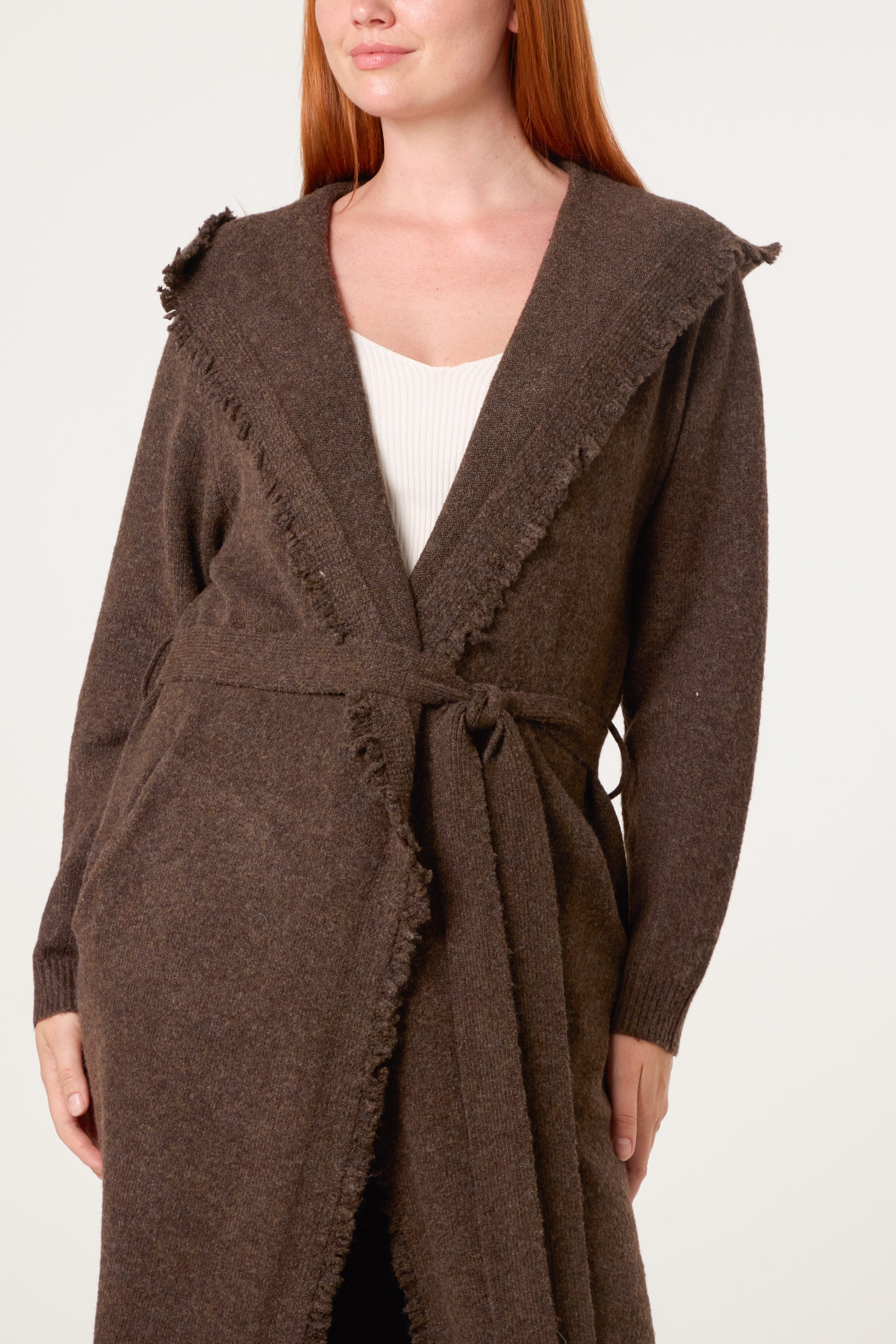 Edged Hem Longline Hooded Cardigan