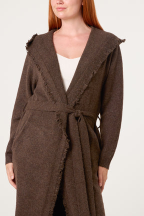 Edged Hem Longline Hooded Cardigan