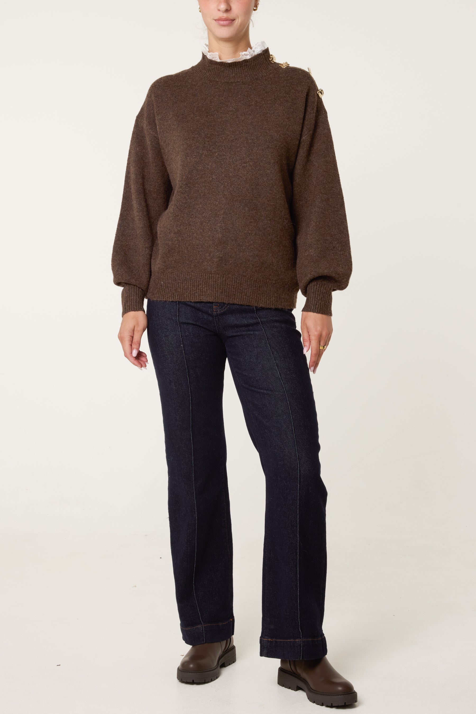 Side Button & Lace Detailed Jumper