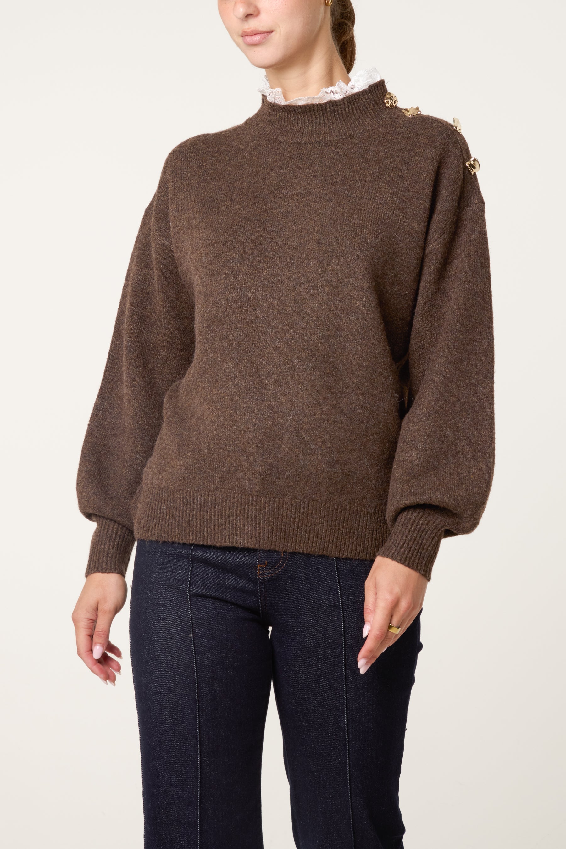 Side Button & Lace Detailed Jumper