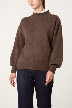 Side Button & Lace Detailed Jumper