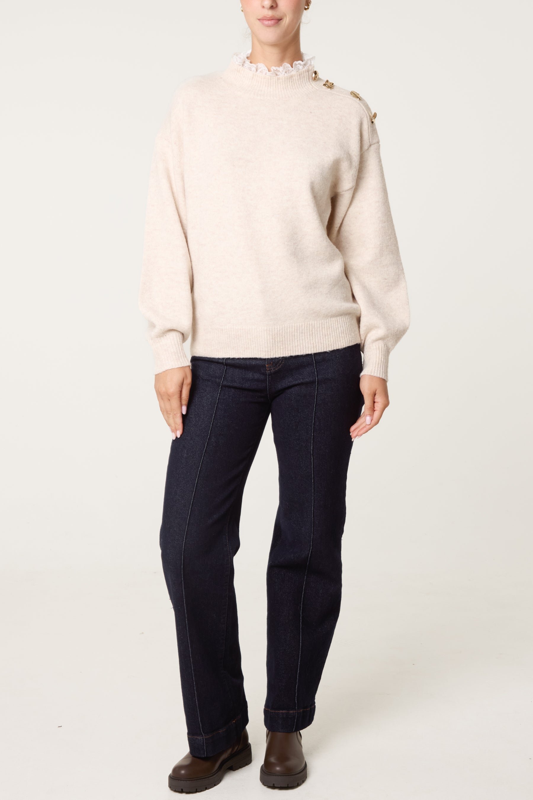 Side Button & Lace Detailed Jumper