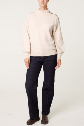 Side Button & Lace Detailed Jumper