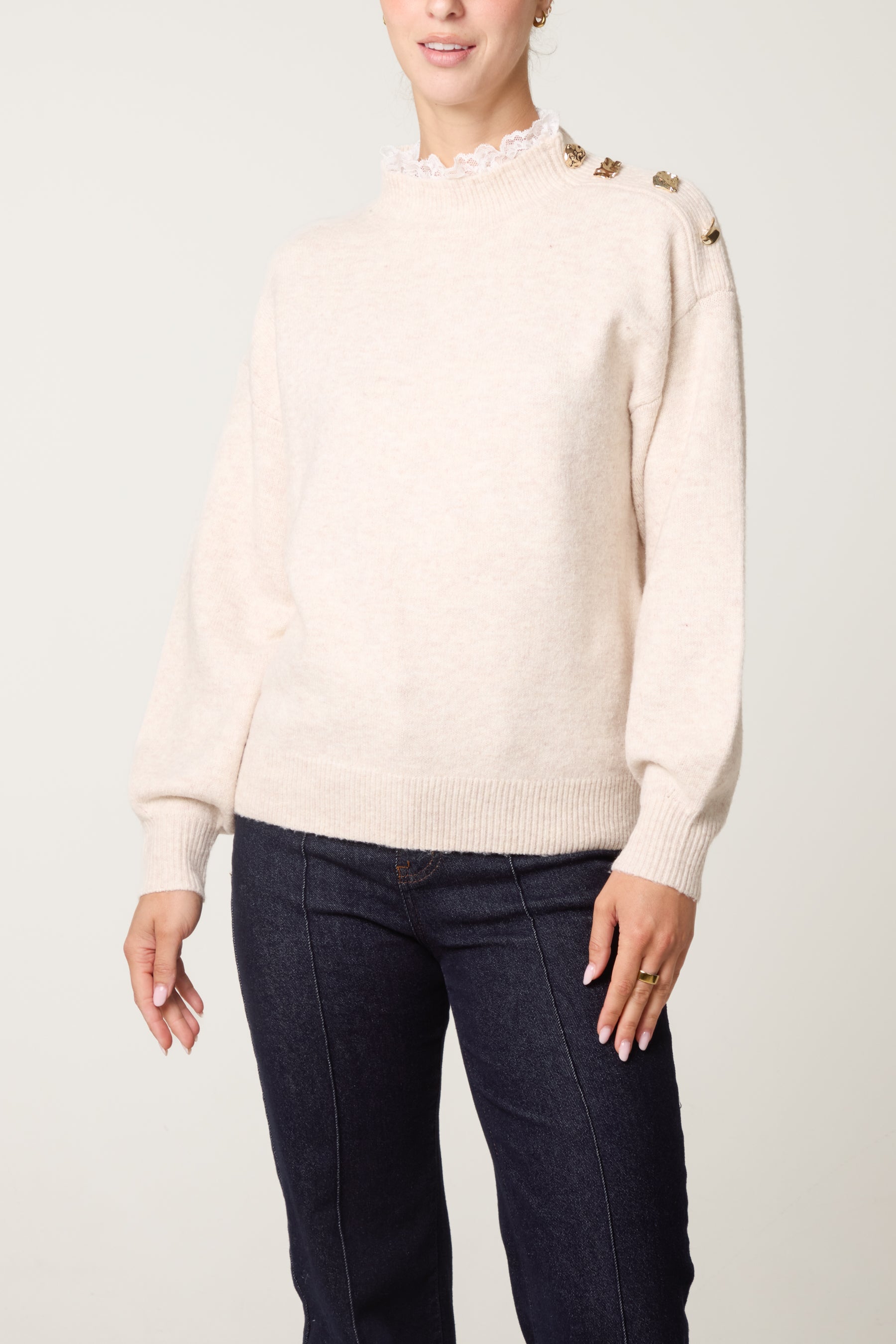 Side Button & Lace Detailed Jumper