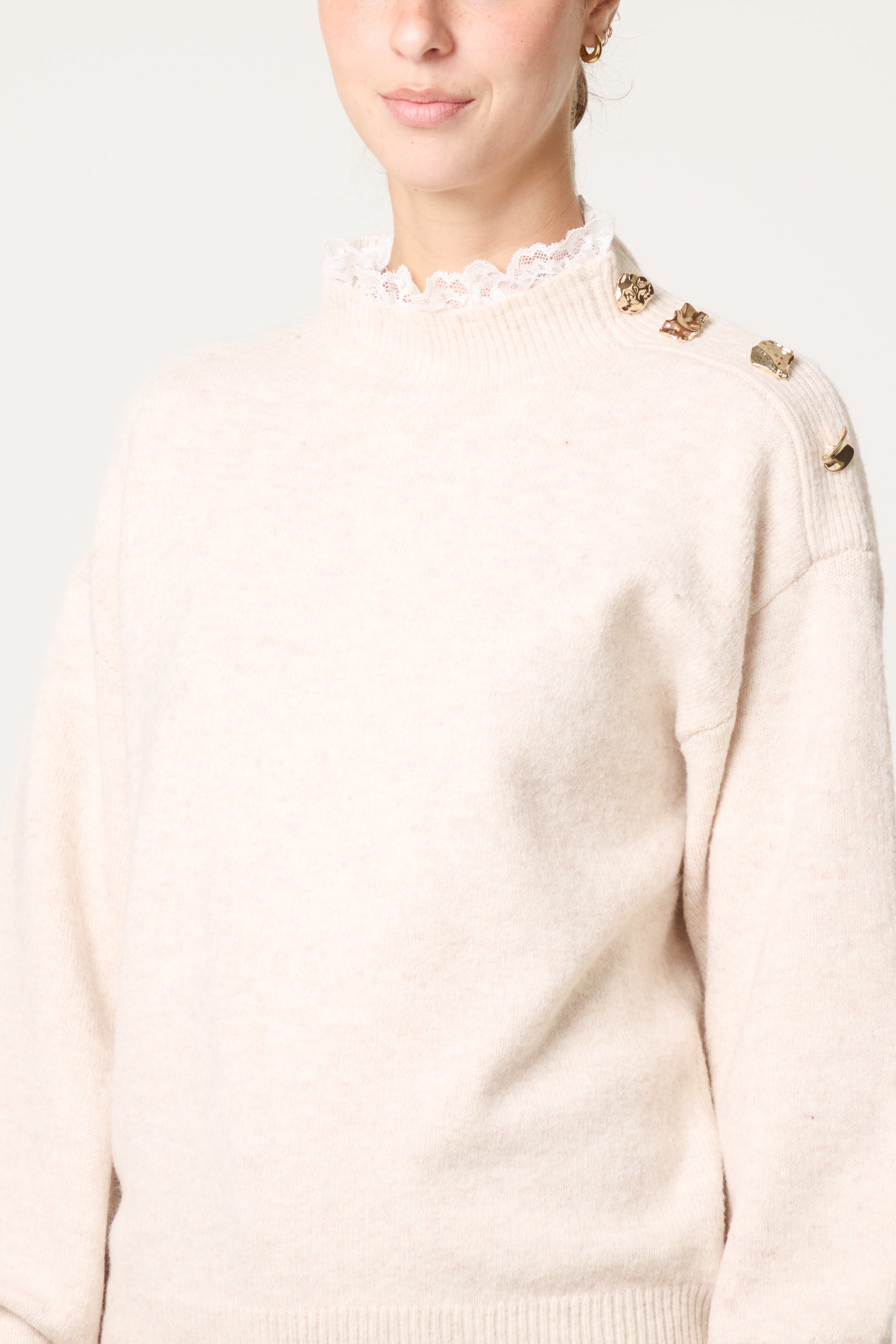 Side Button & Lace Detailed Jumper