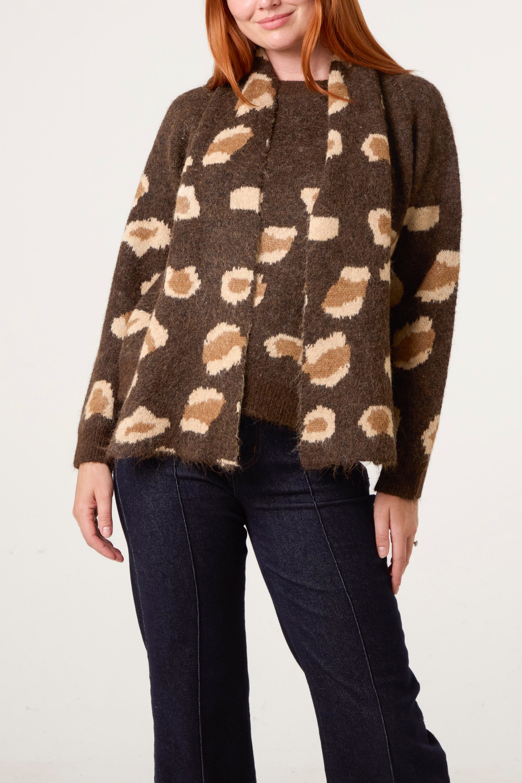 Leopard Knit Jumper & Scarf