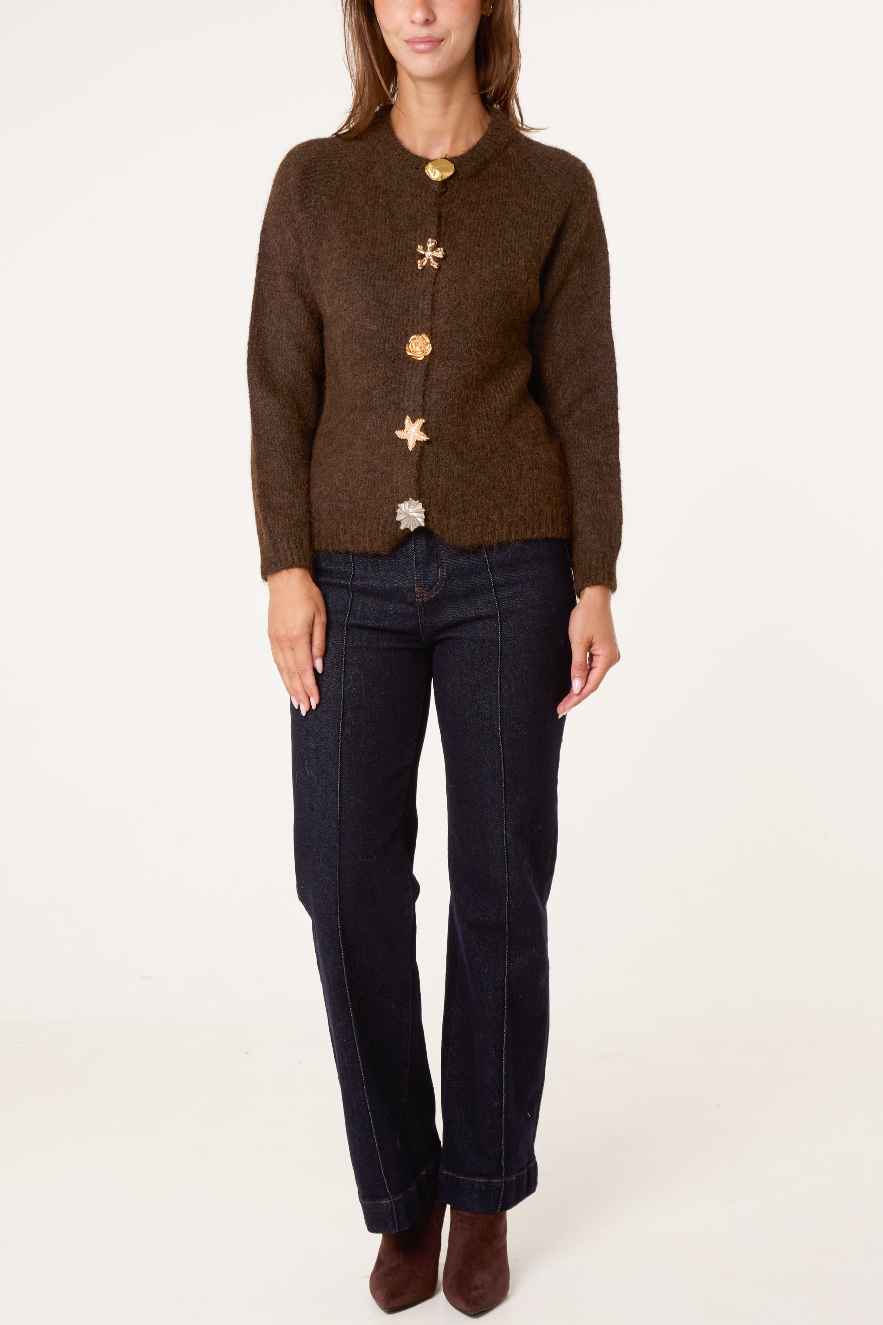 Statement Gold Button Knit Cardigan