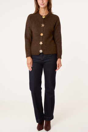 Statement Gold Button Knit Cardigan