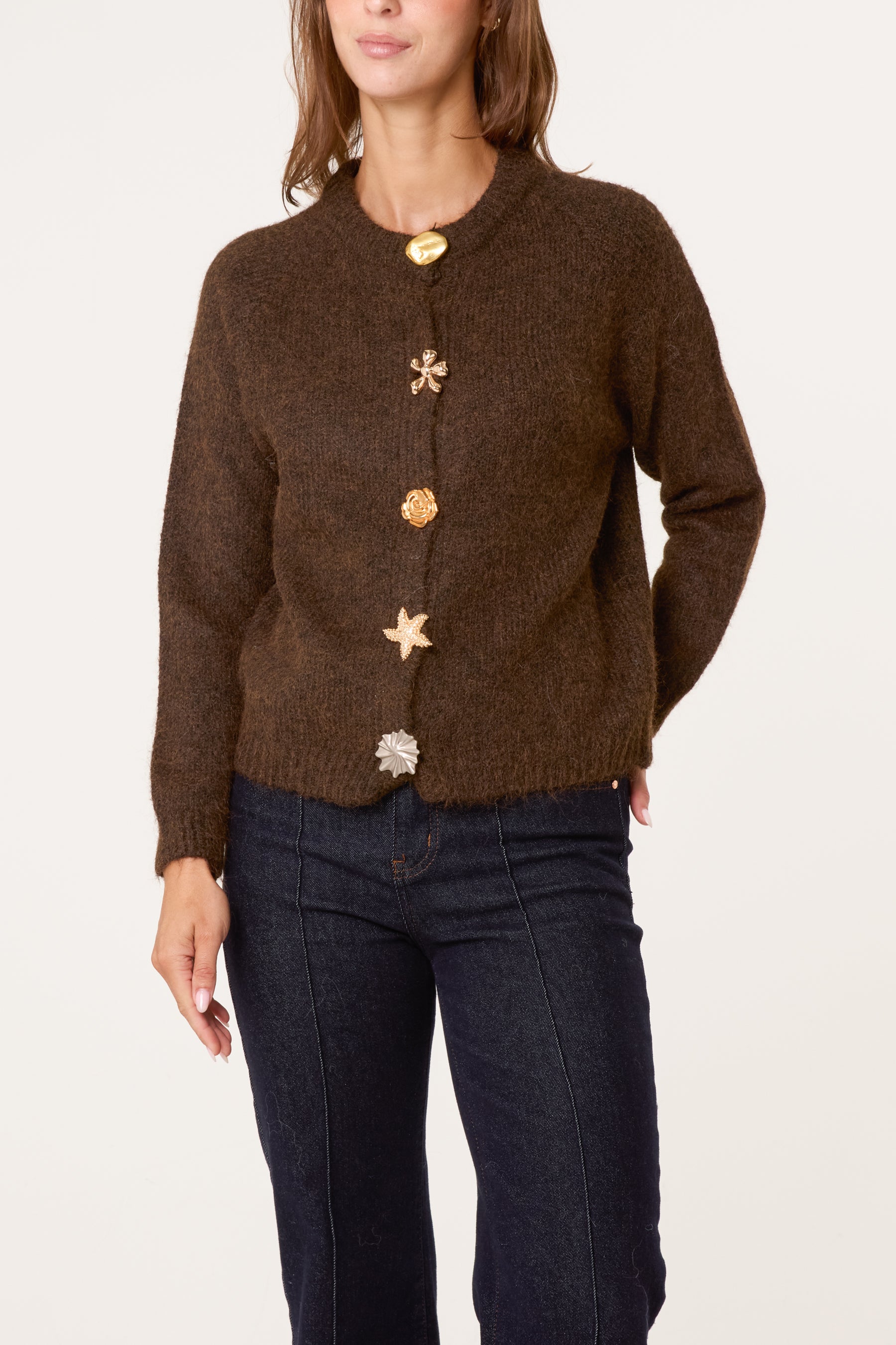 Statement Gold Button Knit Cardigan