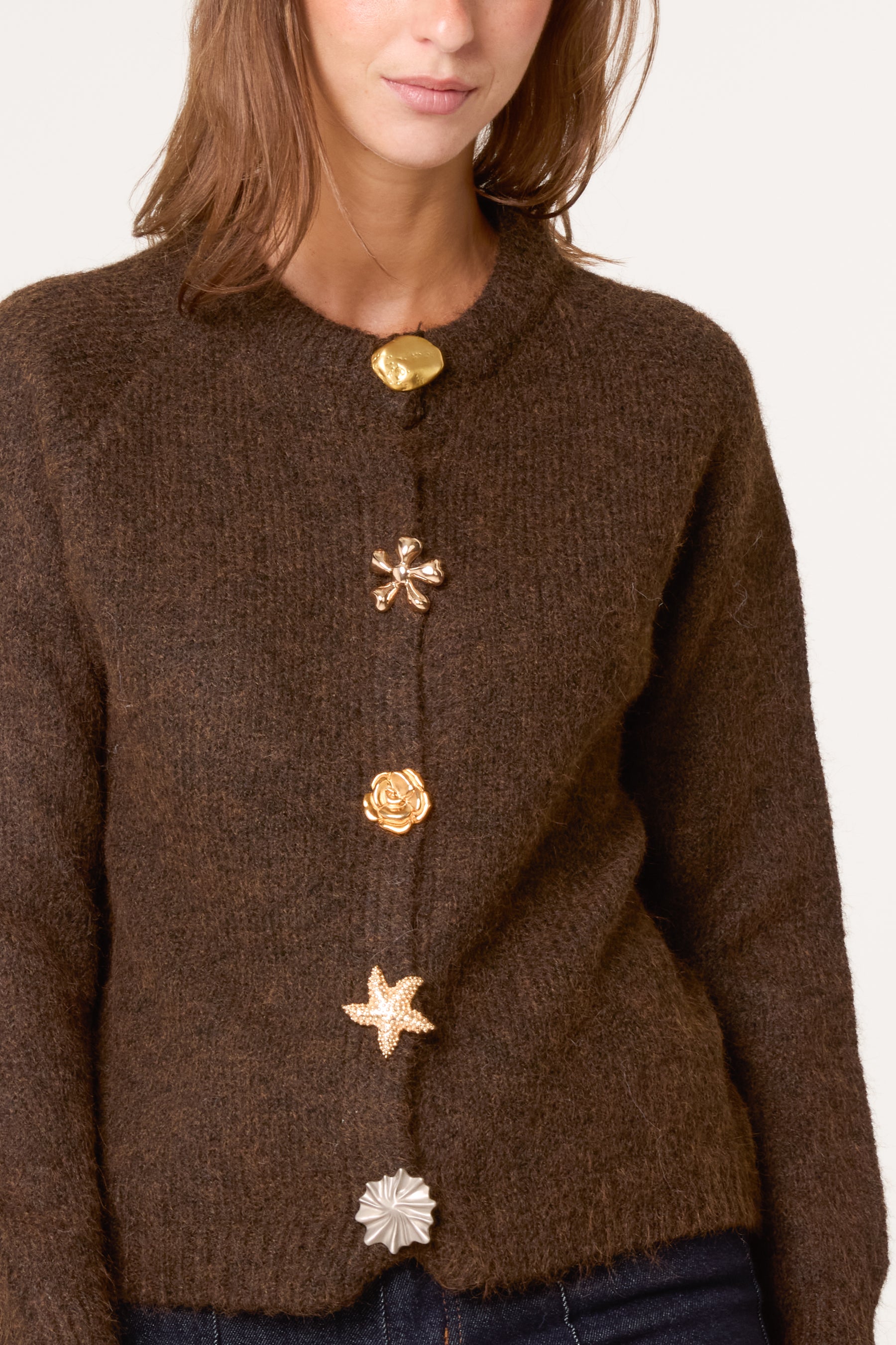 Statement Gold Button Knit Cardigan