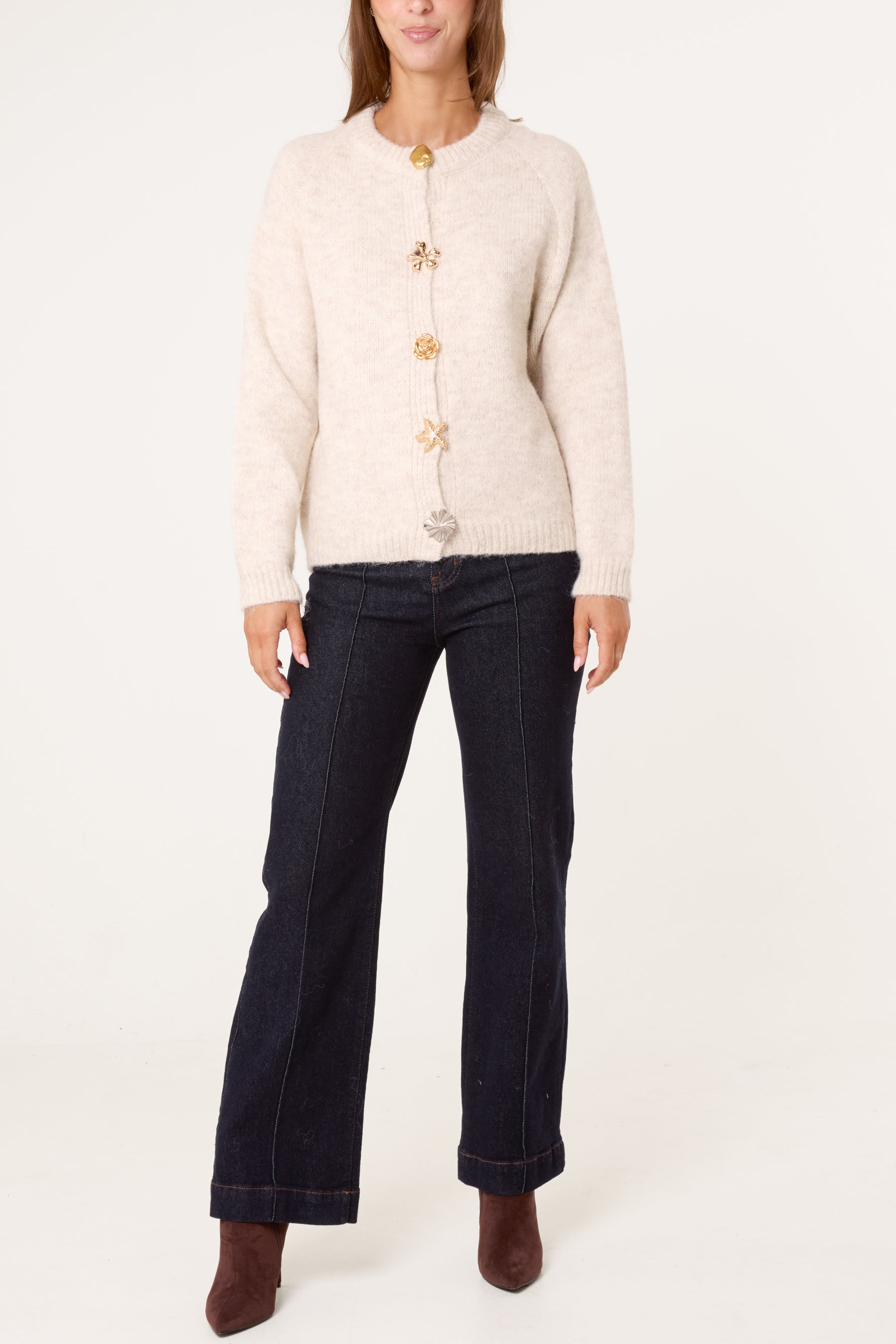 Statement Gold Button Knit Cardigan