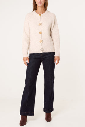 Statement Gold Button Knit Cardigan