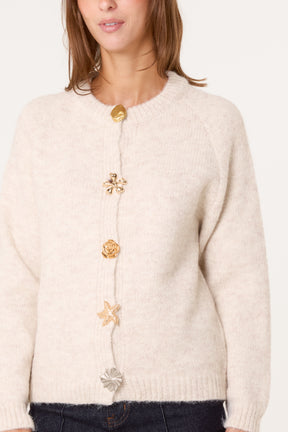 Statement Gold Button Knit Cardigan
