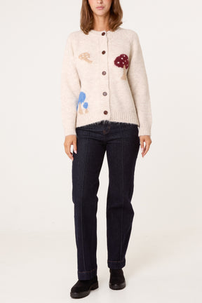 Whimsical Mushrooms Knit Cardigan