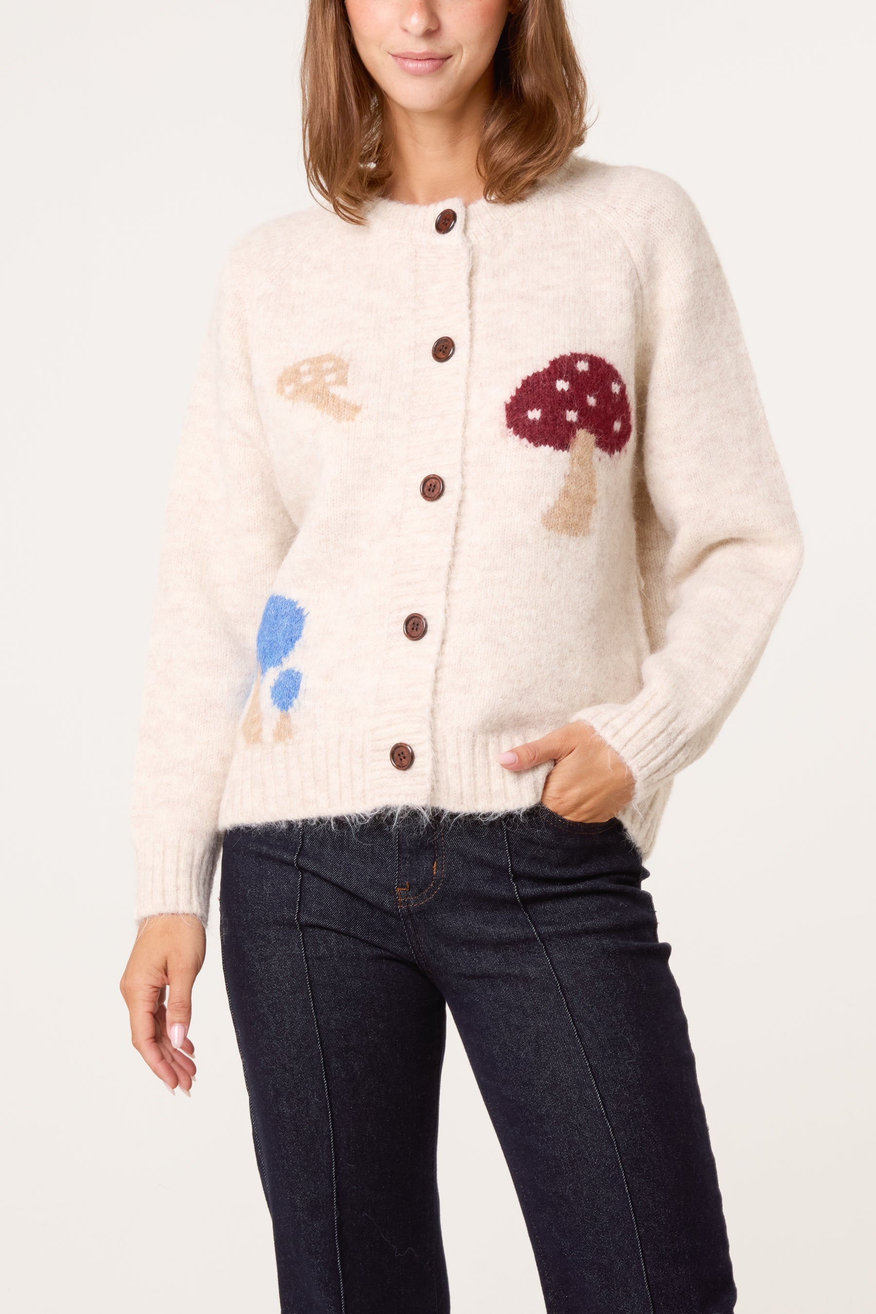 Whimsical Mushrooms Knit Cardigan