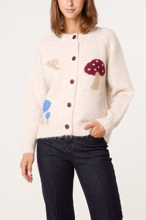 Whimsical Mushrooms Knit Cardigan