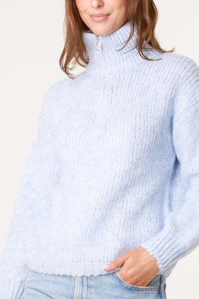 High Neck Zip Sequined Knit Jumper