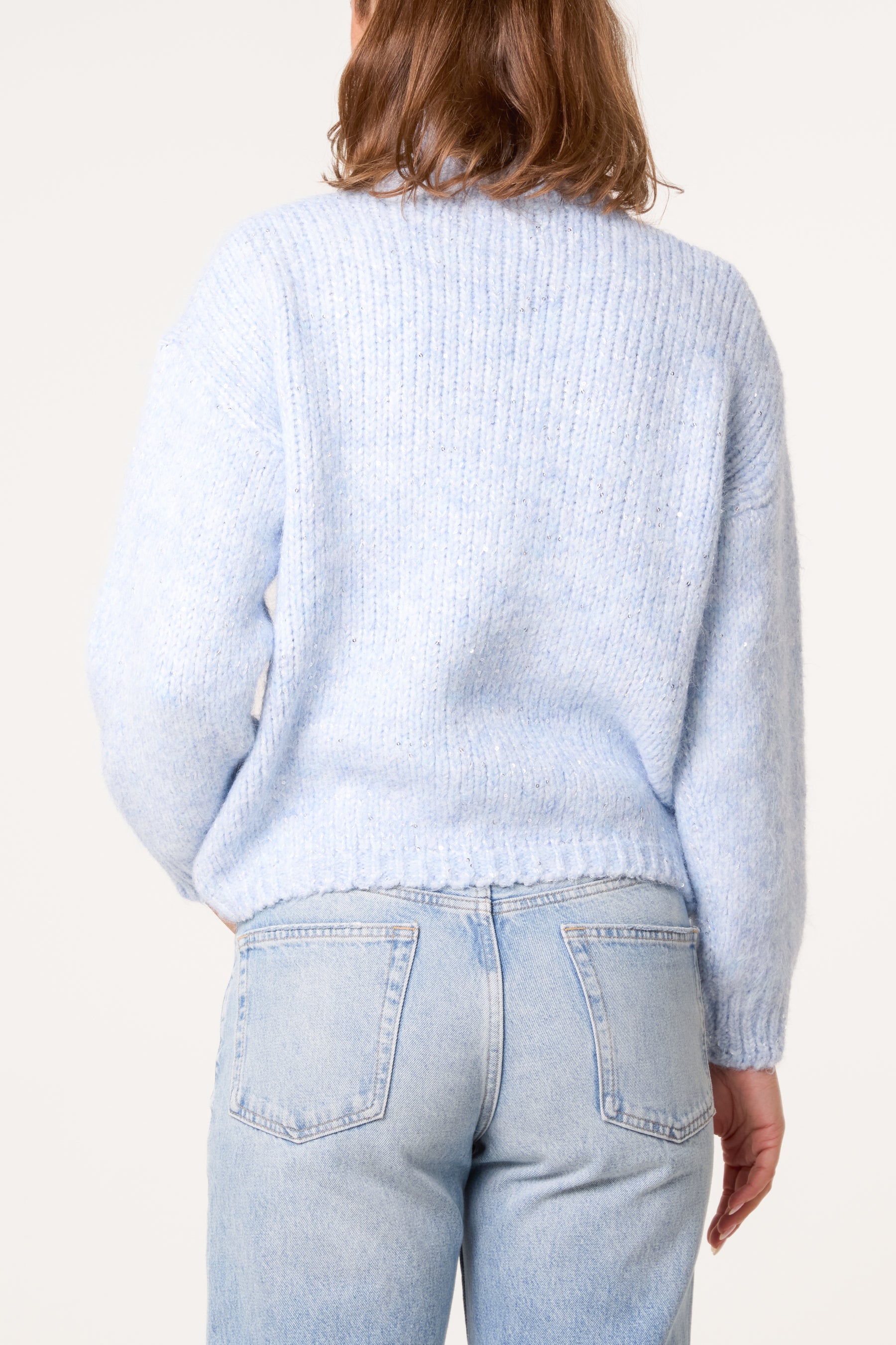 High Neck Zip Sequined Knit Jumper
