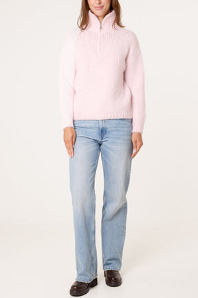 High Neck Zip Sequined Knit Jumper