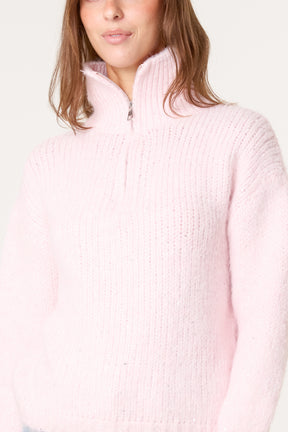 High Neck Zip Sequined Knit Jumper