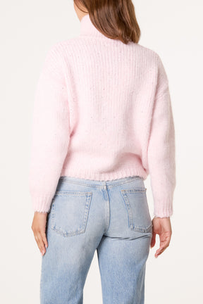 High Neck Zip Sequined Knit Jumper