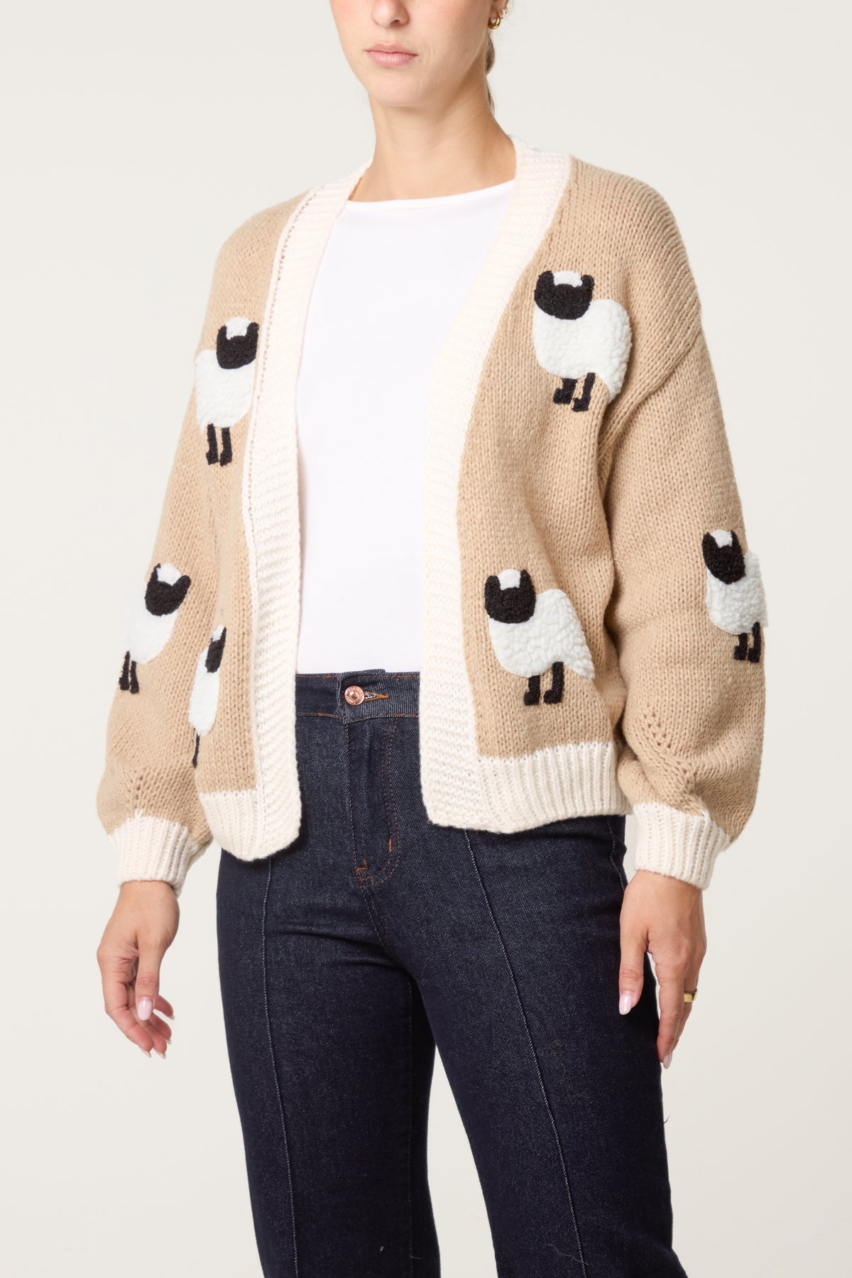 Contrast Trim Sheep Knit Cardigan