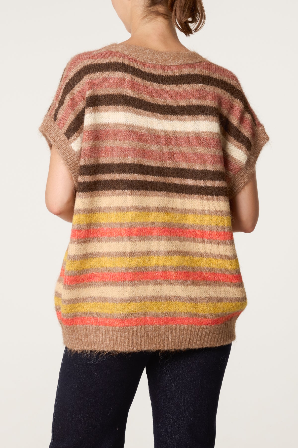 Striped Button Through Knitted Vest