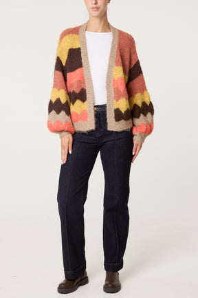 Geometric Striped Knit Cardigan