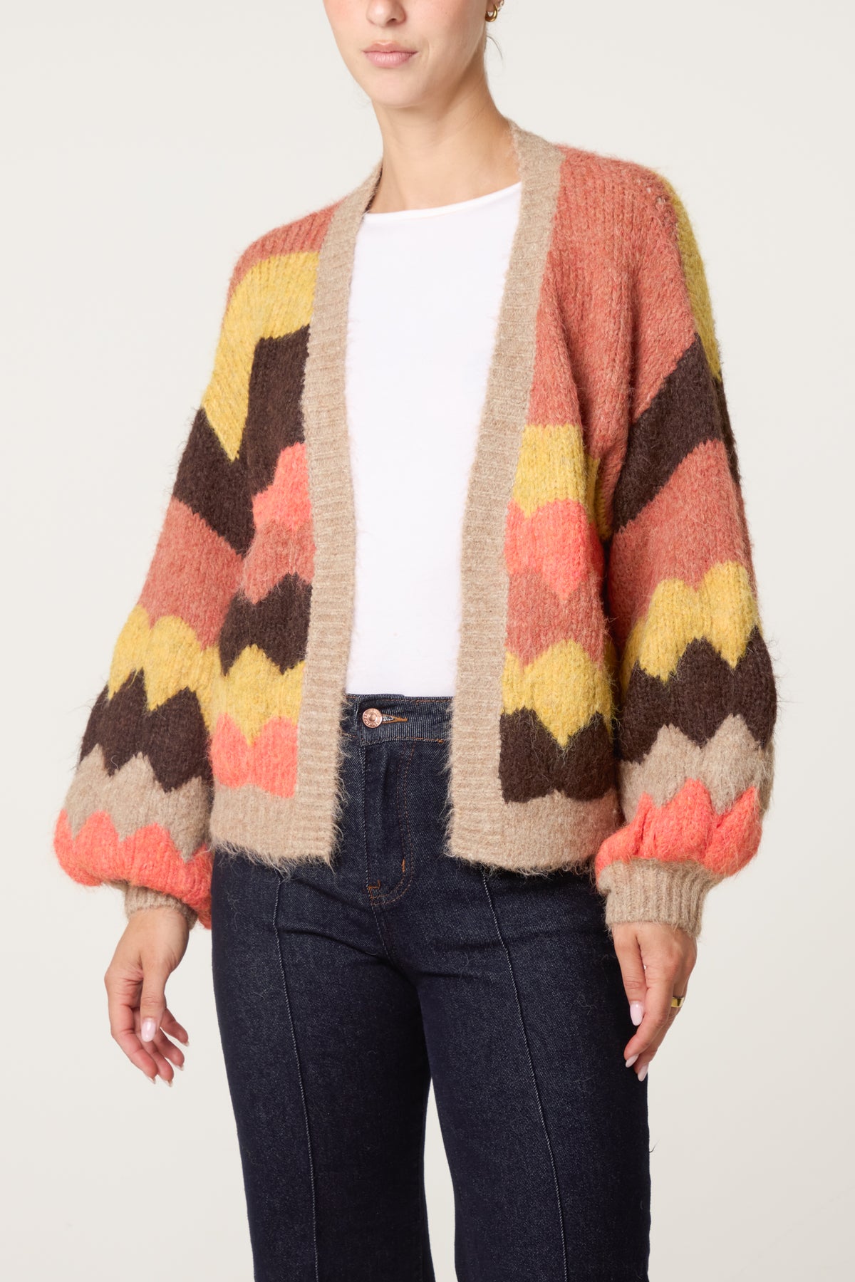 Geometric Striped Knit Cardigan