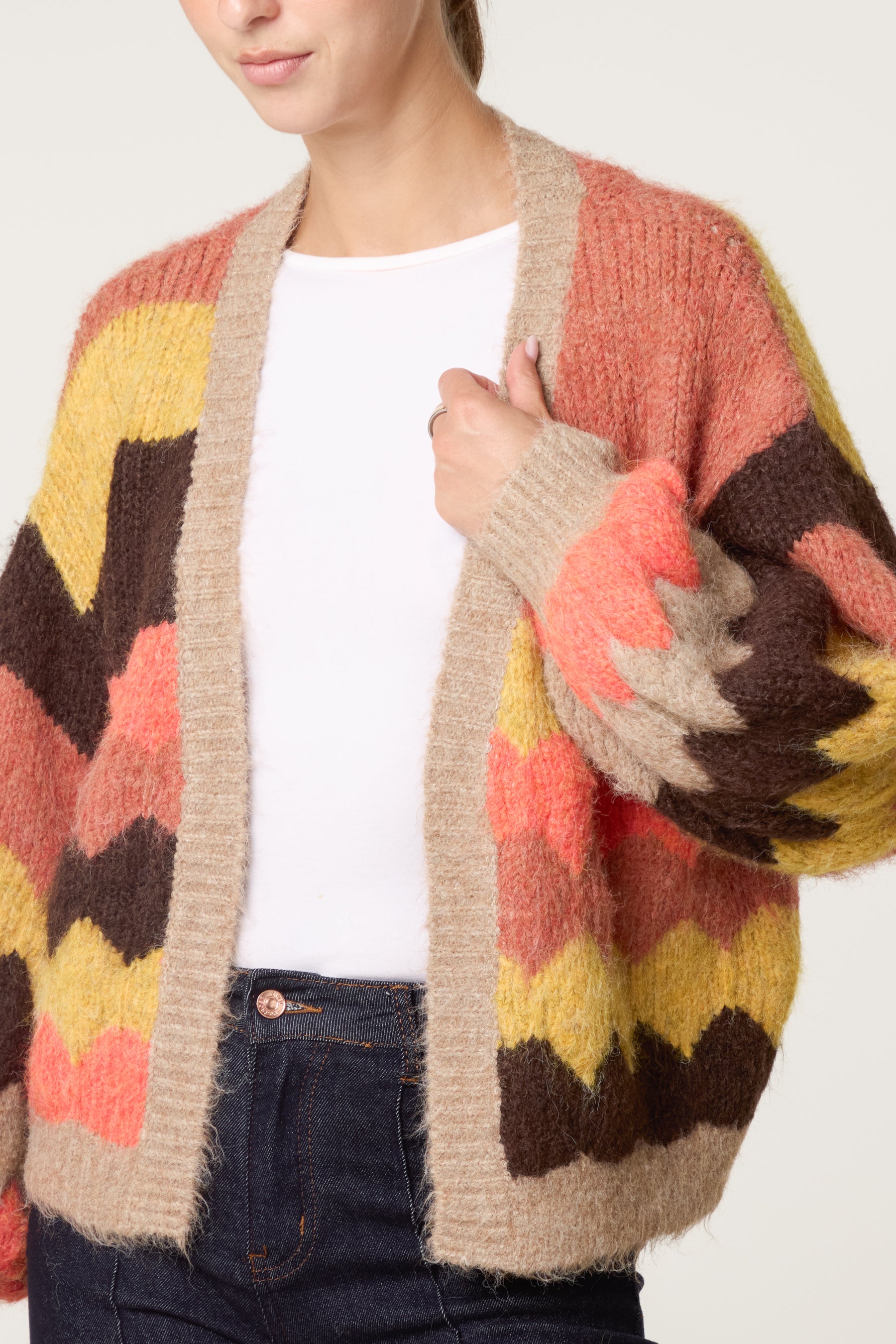 Geometric Striped Knit Cardigan