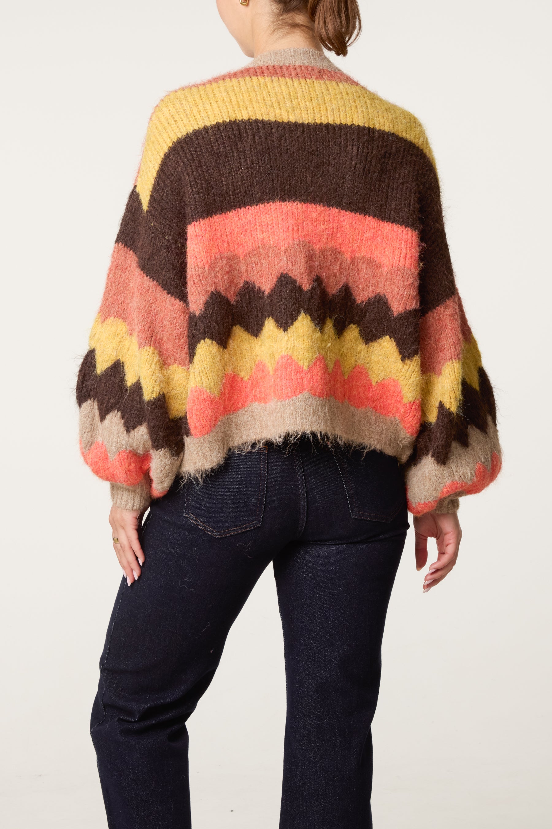Geometric Striped Knit Cardigan