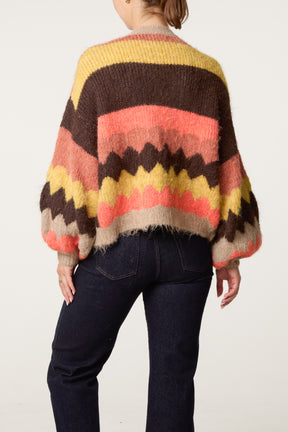 Geometric Striped Knit Cardigan