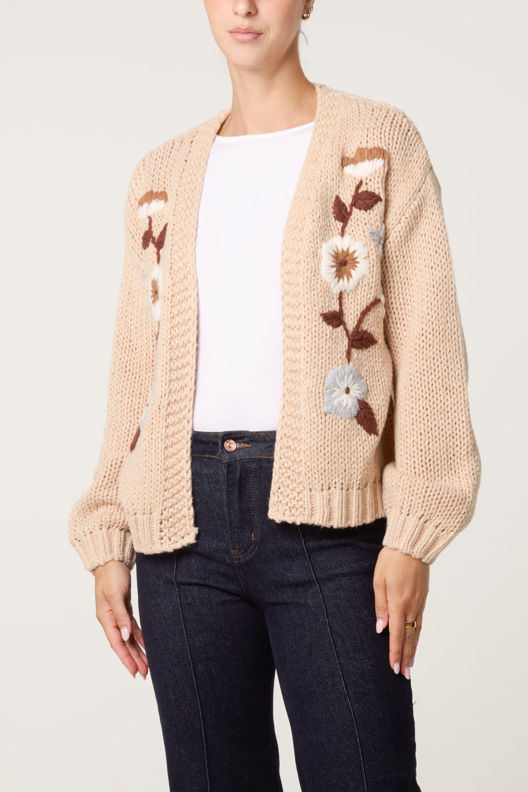 Embroidered Flower Knit Cardigan