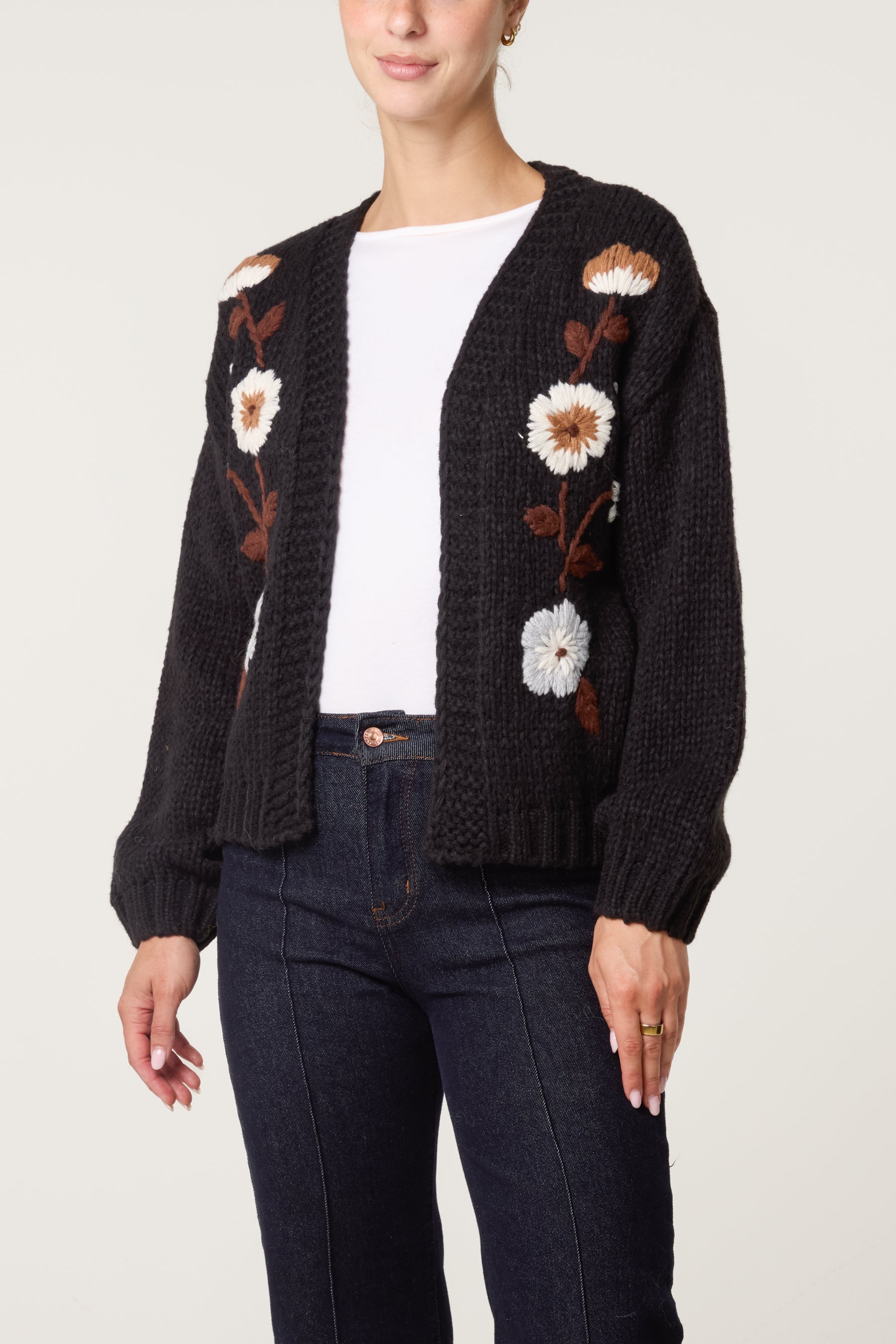 Embroidered Flower Knit Cardigan