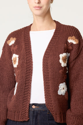 Embroidered Flower Knit Cardigan
