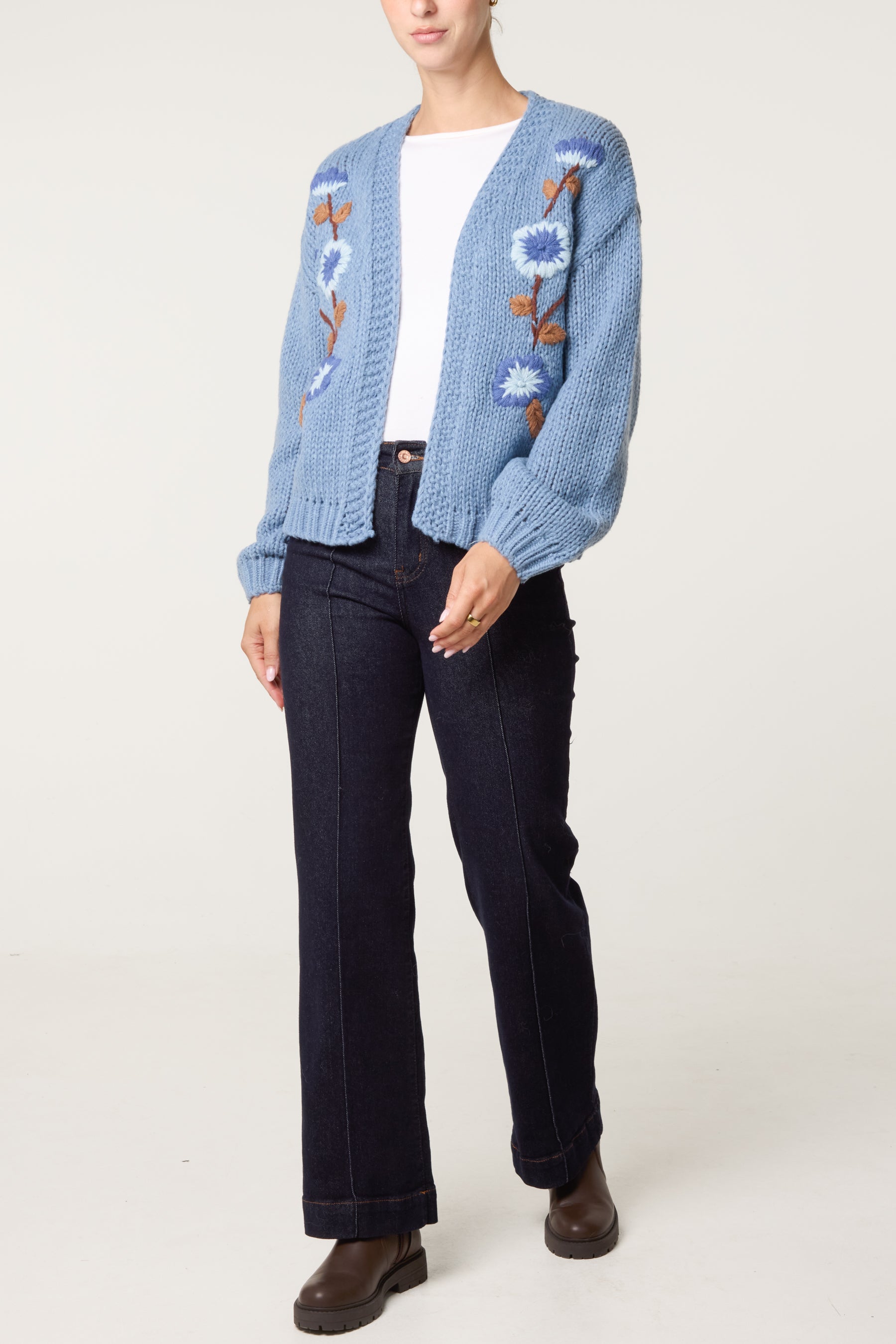 Embroidered Flower Knit Cardigan