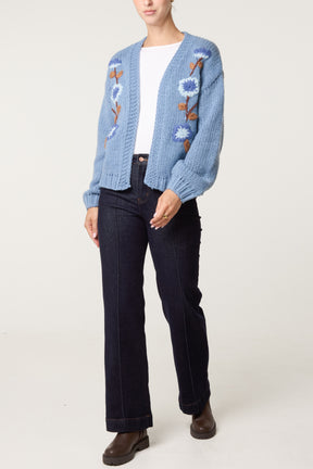 Embroidered Flower Knit Cardigan